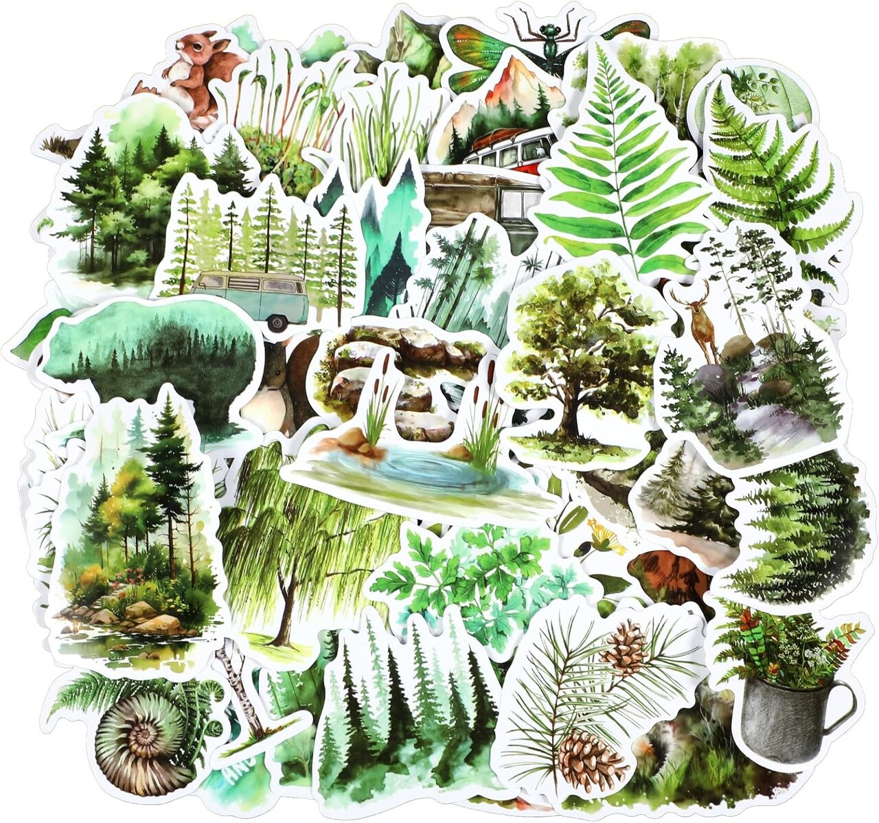 50PCS Forest Nature Stickers Pack – Waterproof Vinyl Tree & Animal Aesthetic Stickers for Water Bottles, Laptops, Scrapbooks & Outdoor Adventure Decor